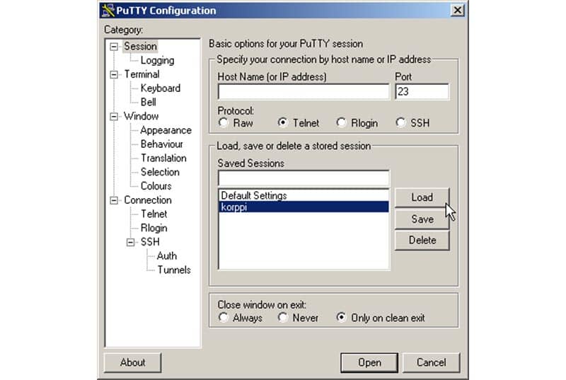 PuTTy- a free SSH and telnet client for Windows